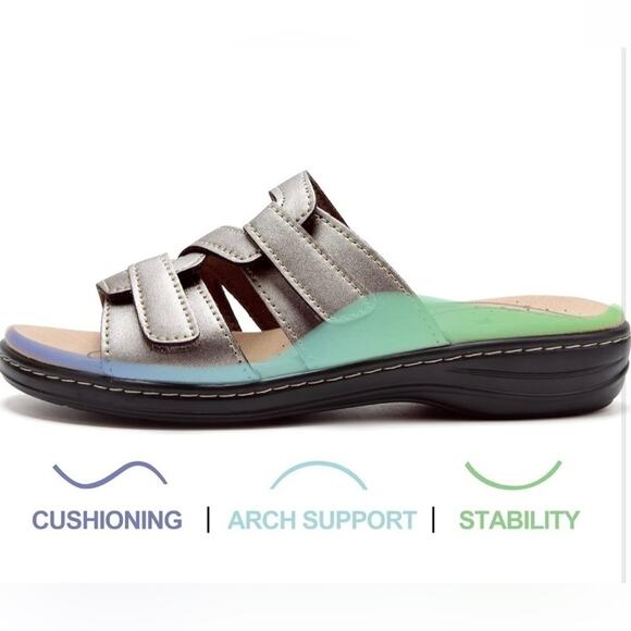 Sandals for Women Orthotic Slides Adjustable Hook and Loop Flat Slide - Picture 4 of 6